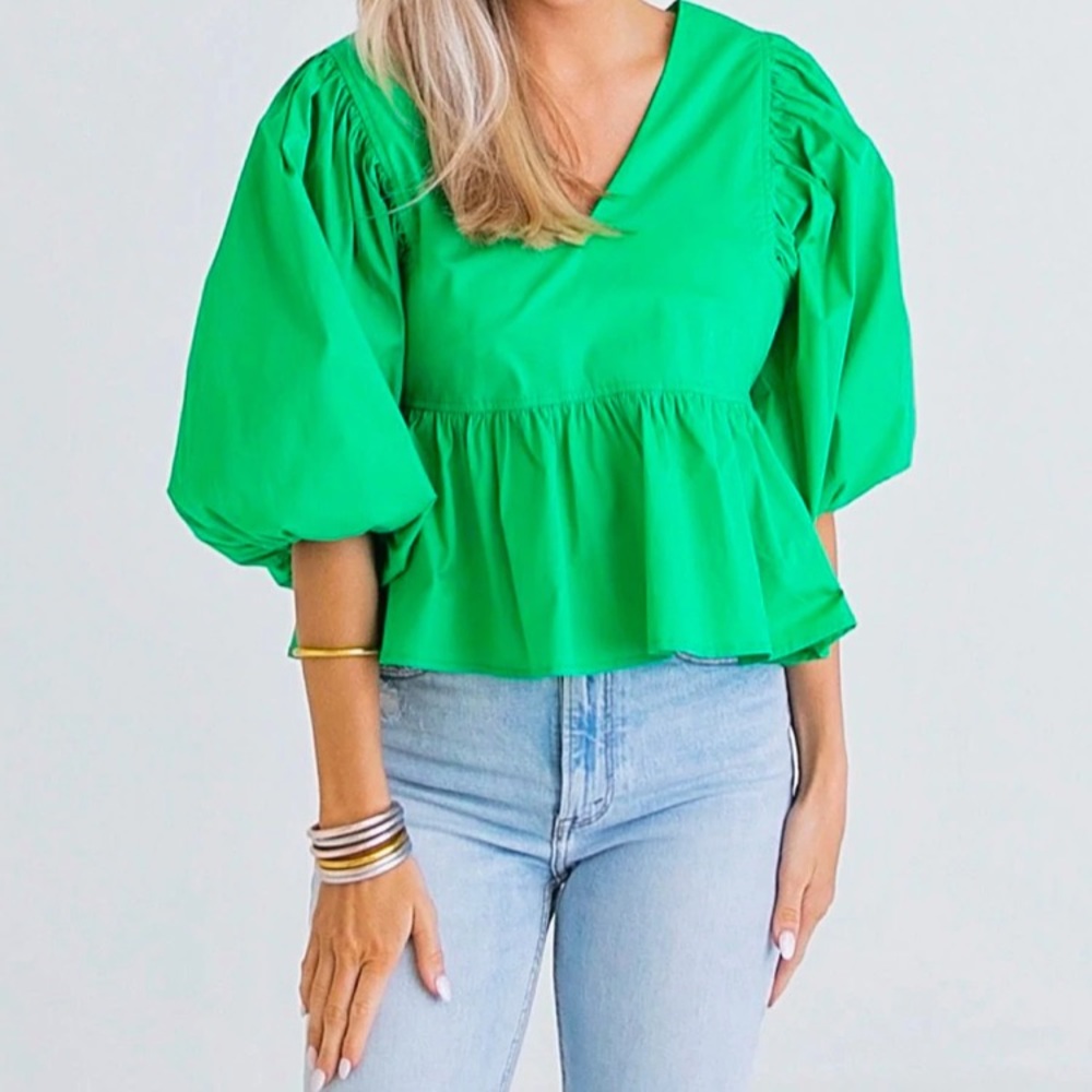 Karlie Clothing Green Puff Sleeve Blouse